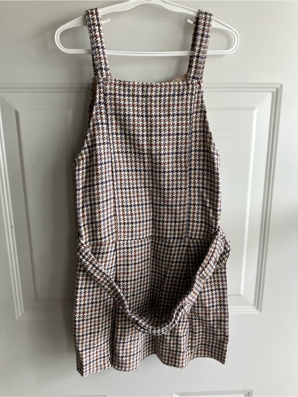 Zara houndstooth dress with belt bag brown tan blue size 9
